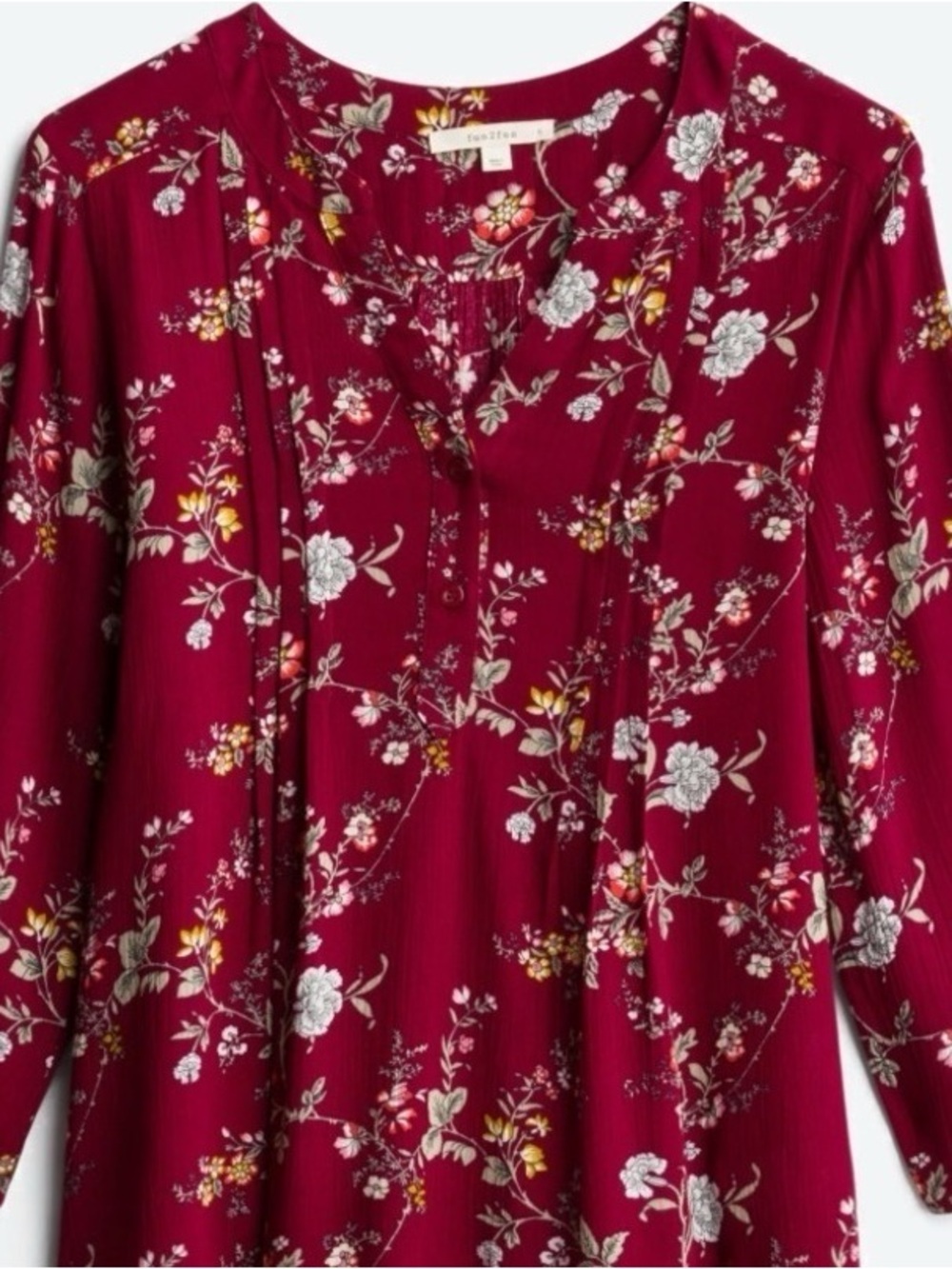 Floral Split-Neck Tunic in Wine by Loft